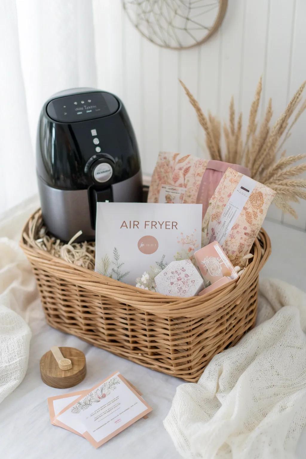 Infuse your air fryer gift basket with personality using custom labels and tags.