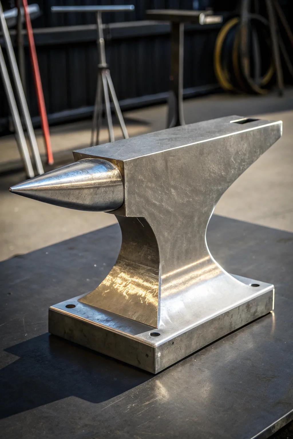 Enhance your workspace with the sleek elegance of a minimalist metallic anvil stand.