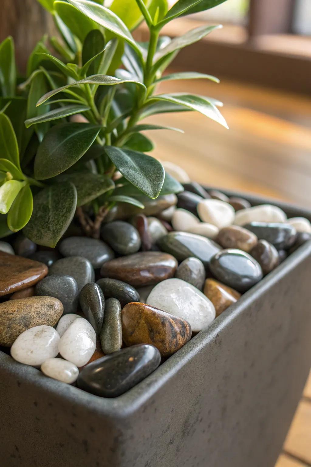 Uplift your greenery with the timeless charm of a river stone planter.