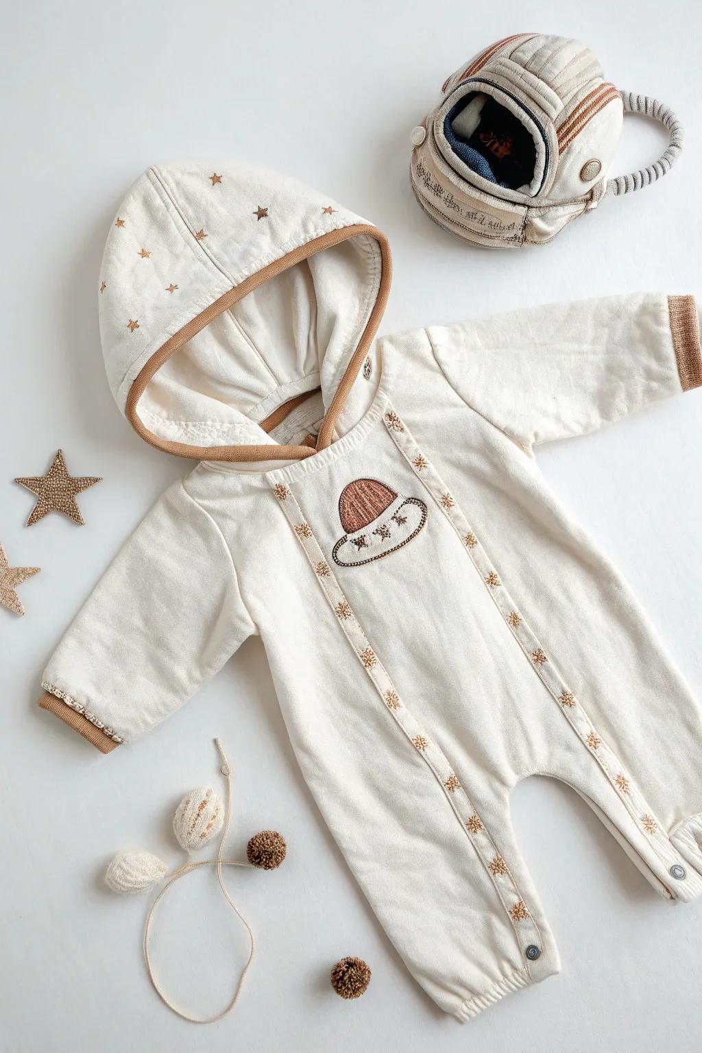 Dream big, little explorer: A Scandinavian-inspired starfarer attire for your mini space adventurer.