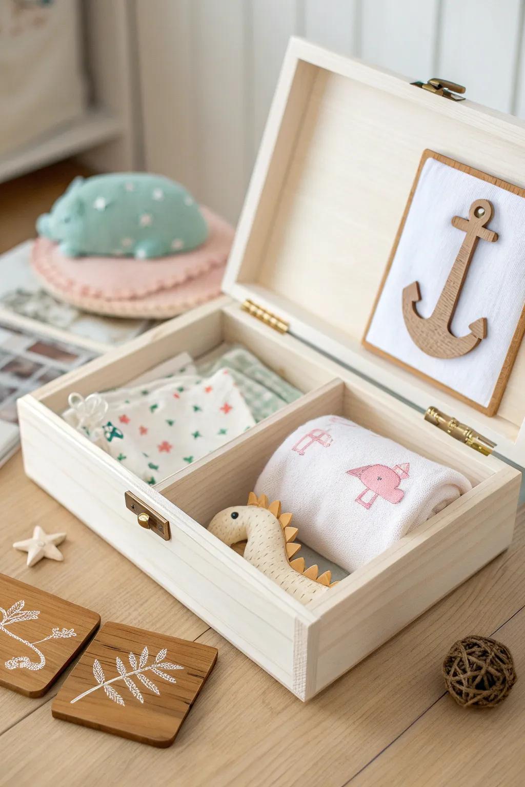 Fashion a timeless treasure chest for your little one's recollections with themed keepsakes that echo their nursery's charm.