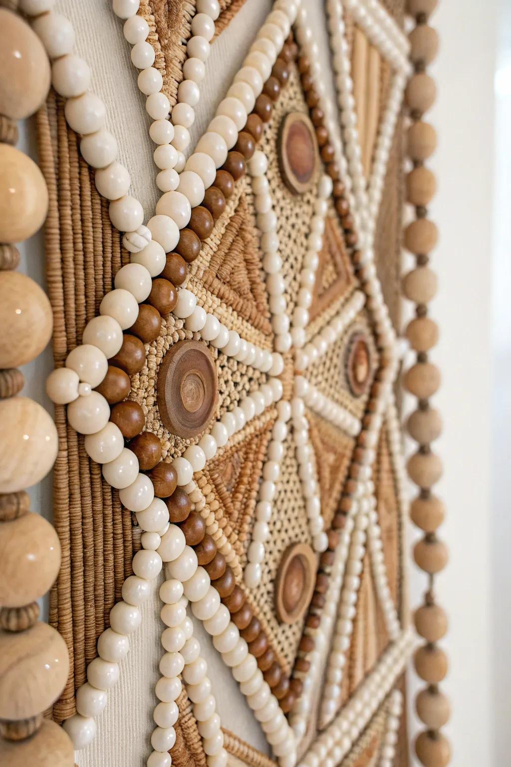 Elevate your area with the timeless sophistication of beaded mural art.