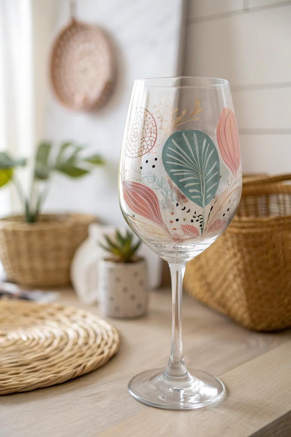 Embrace the loveliness of abstract artistry with this uniquely painted wine glass—where ingenuity knows no bounds!