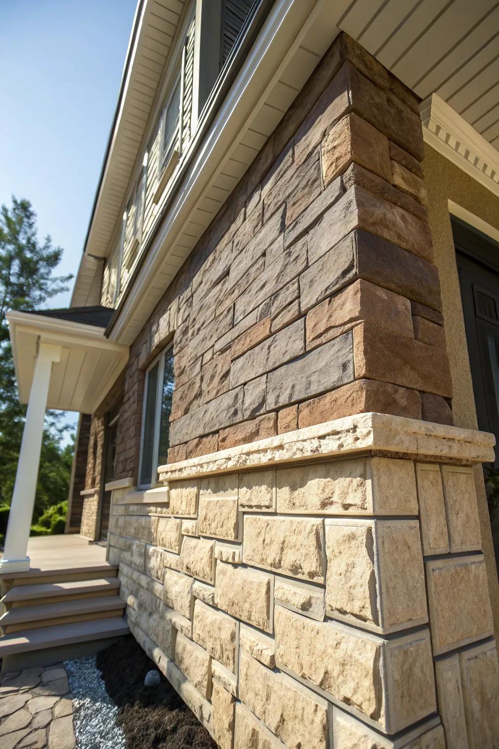 Elevate your dwelling's exterior appeal using remarkable simulated stone panels! 🌟 #Craftsmanship #HomeImprovement