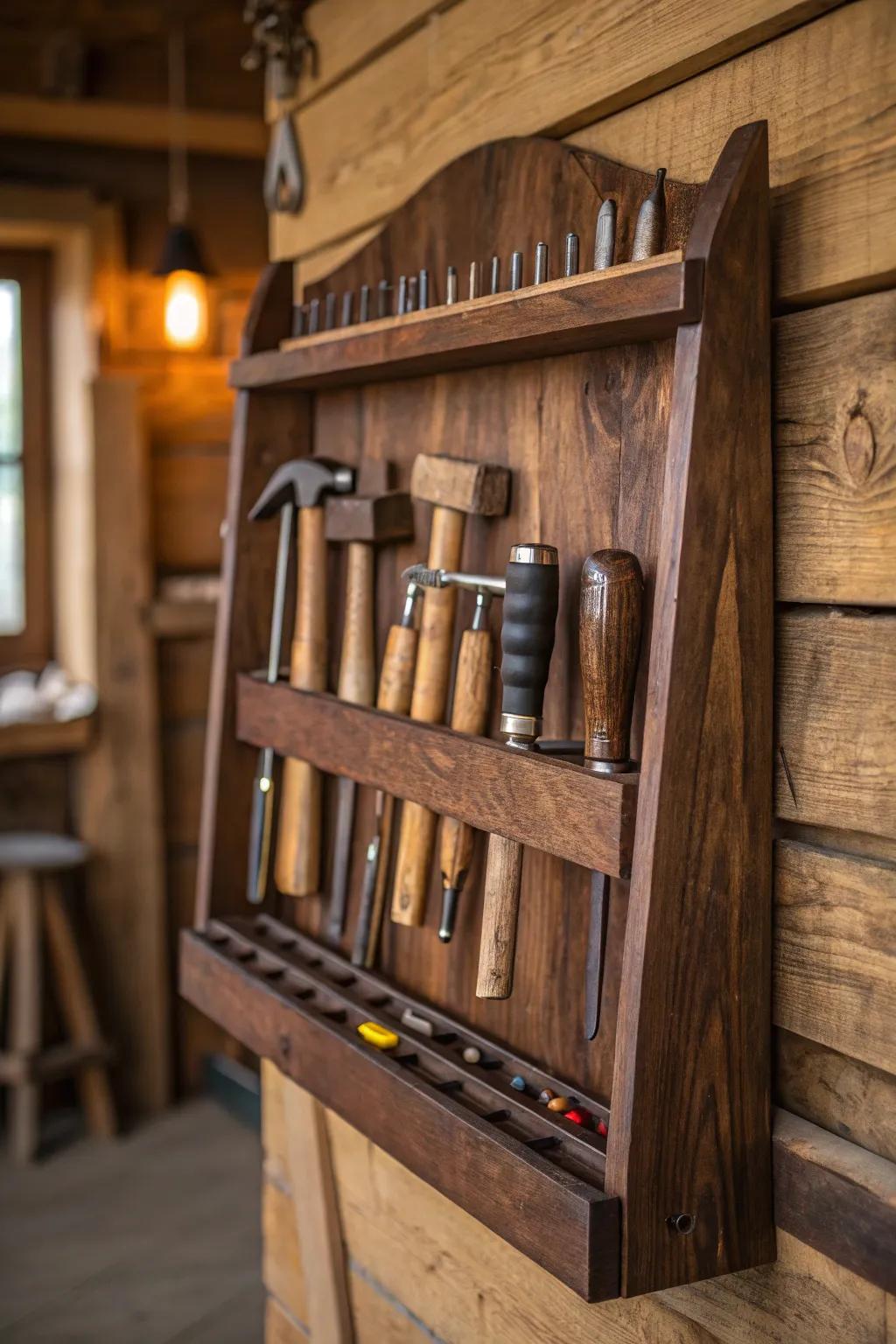 Enhance your workshop with a custom tool holder that blends functionality and craftsmanship.