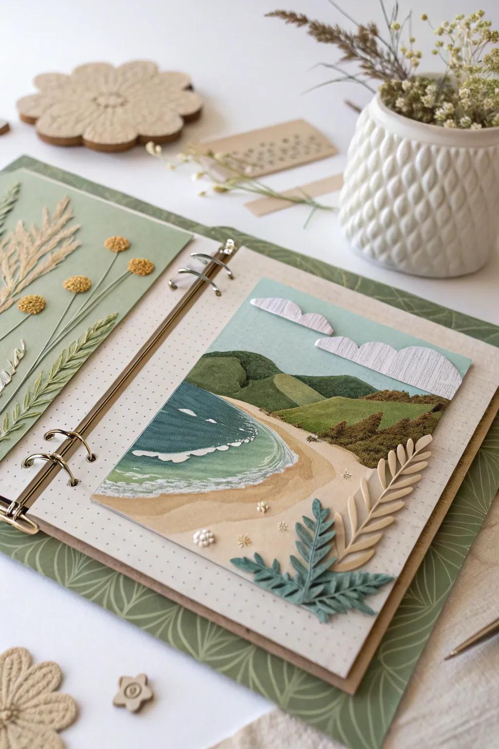 Transform your scrapbook into a serene escape with layered landscapes that capture the beauty of nature.