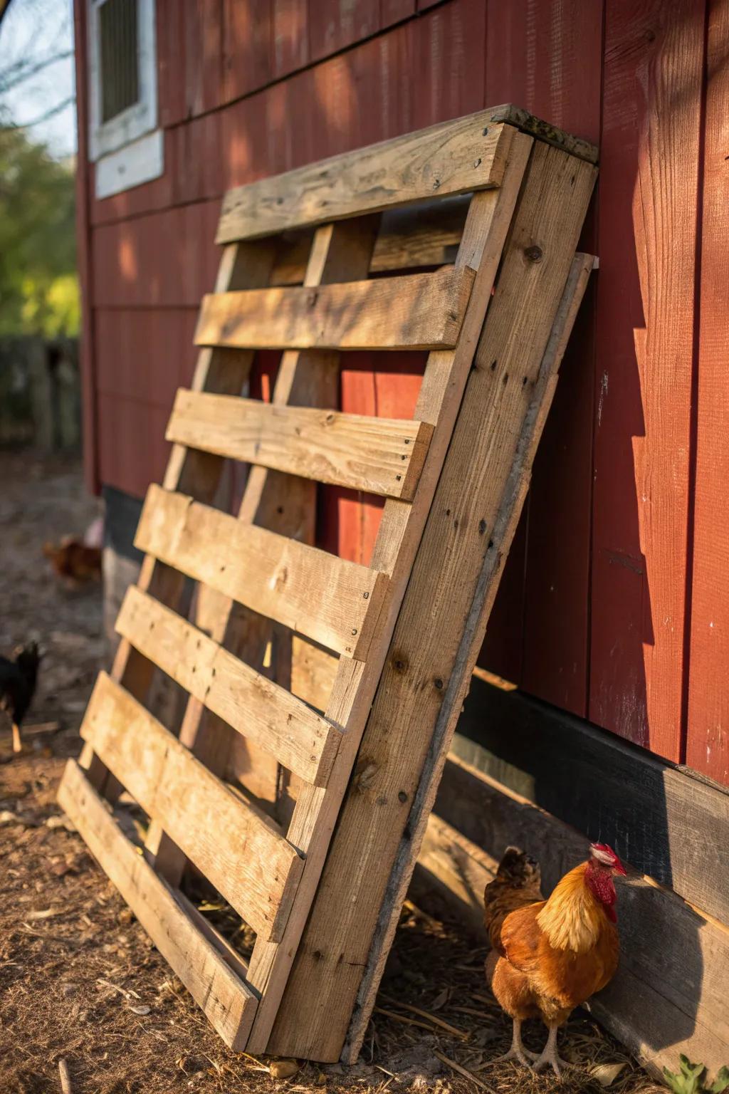 Transform your coop with rustic charm: Timber decking perches for your feathered companions.