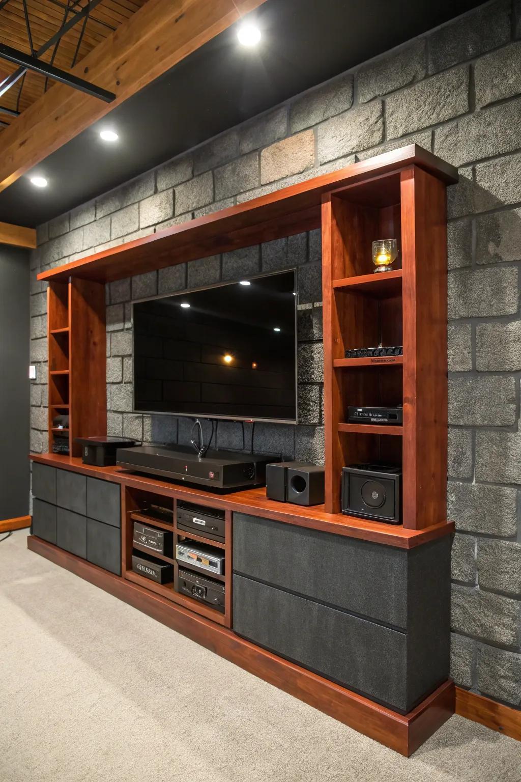Revamp your area with a daring concrete block entertainment hub—where design converges with utility.