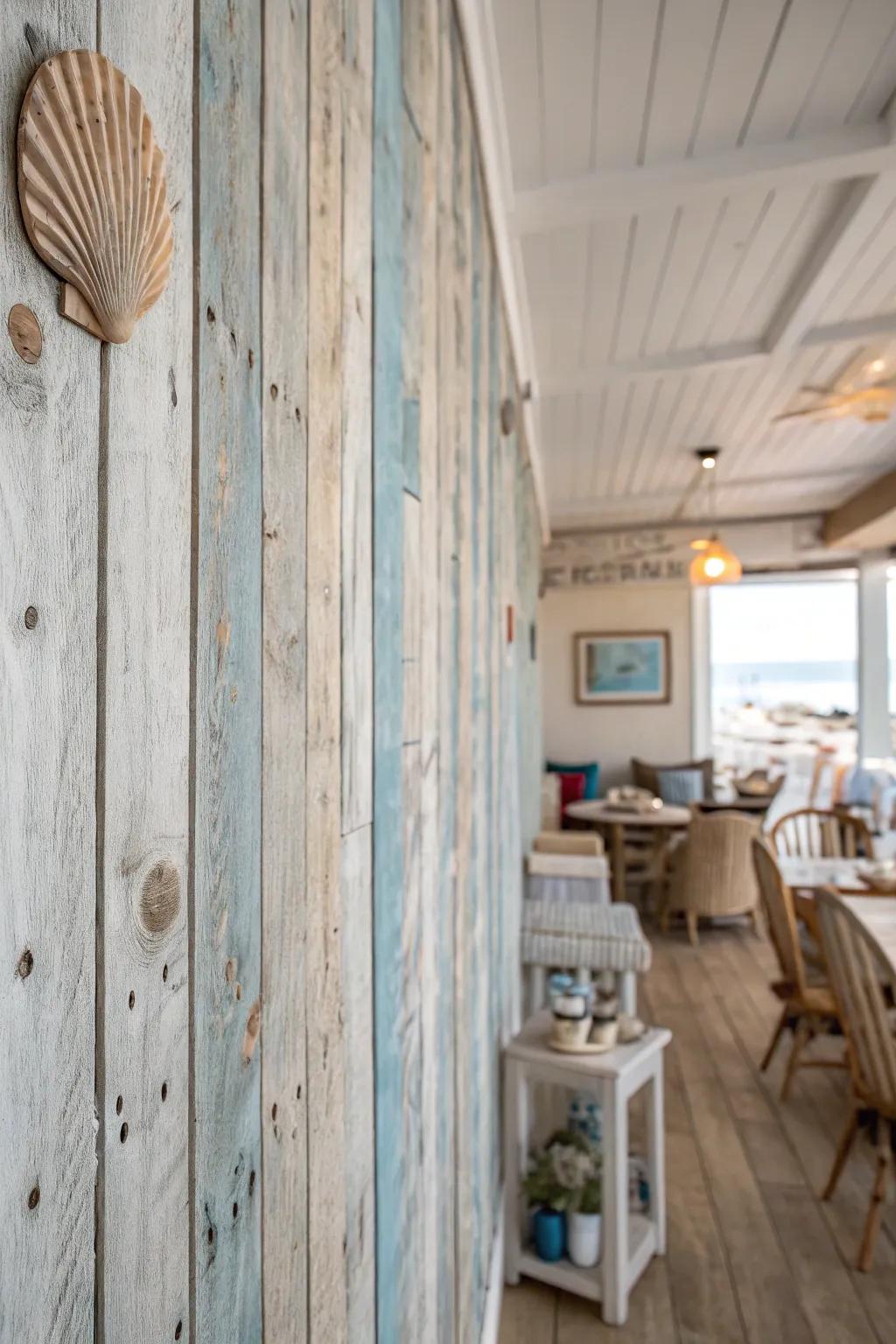 Aged wood wall sections bring rustic coastal beauty and history.