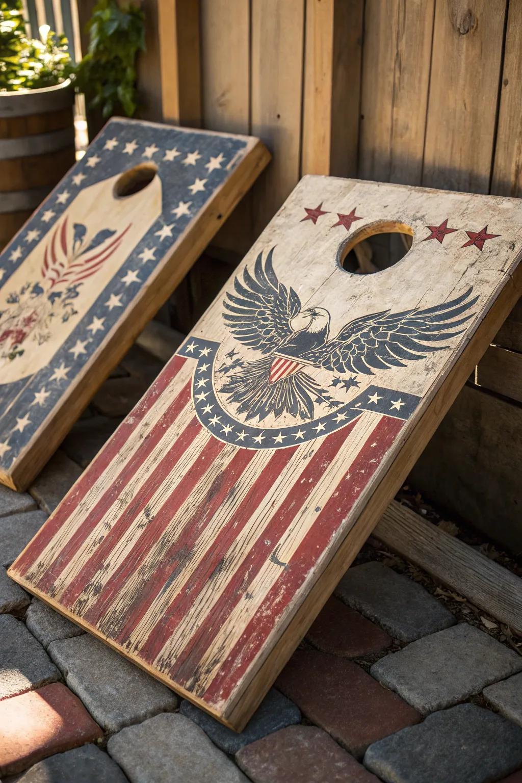 Relive bygone eras through this classic Americana cornhole board—where craftsmanship encounters nostalgia.