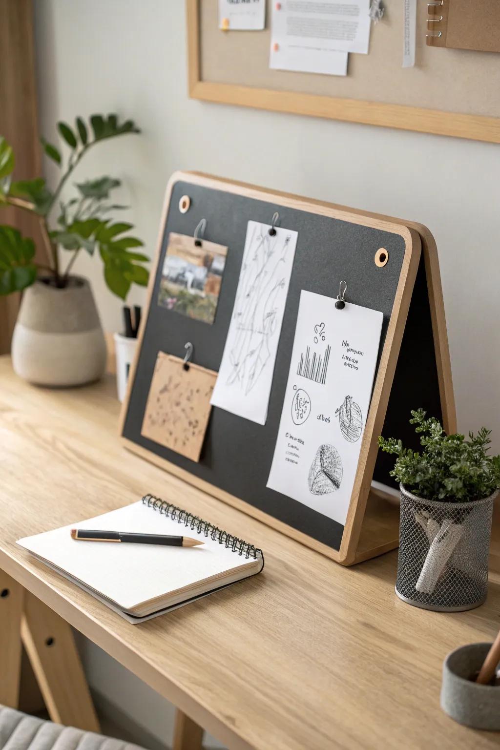 Elevate your workspace with a touch of Scandinavian charm and Boho warmth using this elegant magnetic desk board. Perfect for showcasing your creativity and inspiration.