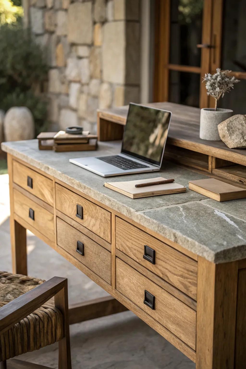 Natural items add warmth to your workspace.