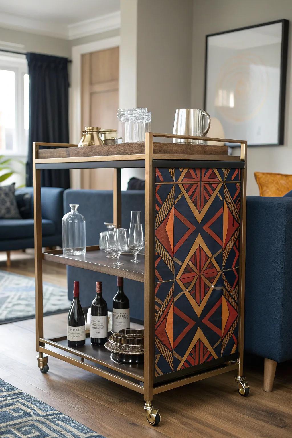 Transform your space with patterned refinement: a daring DIY drinks trolley that commands attention with geometric flair.