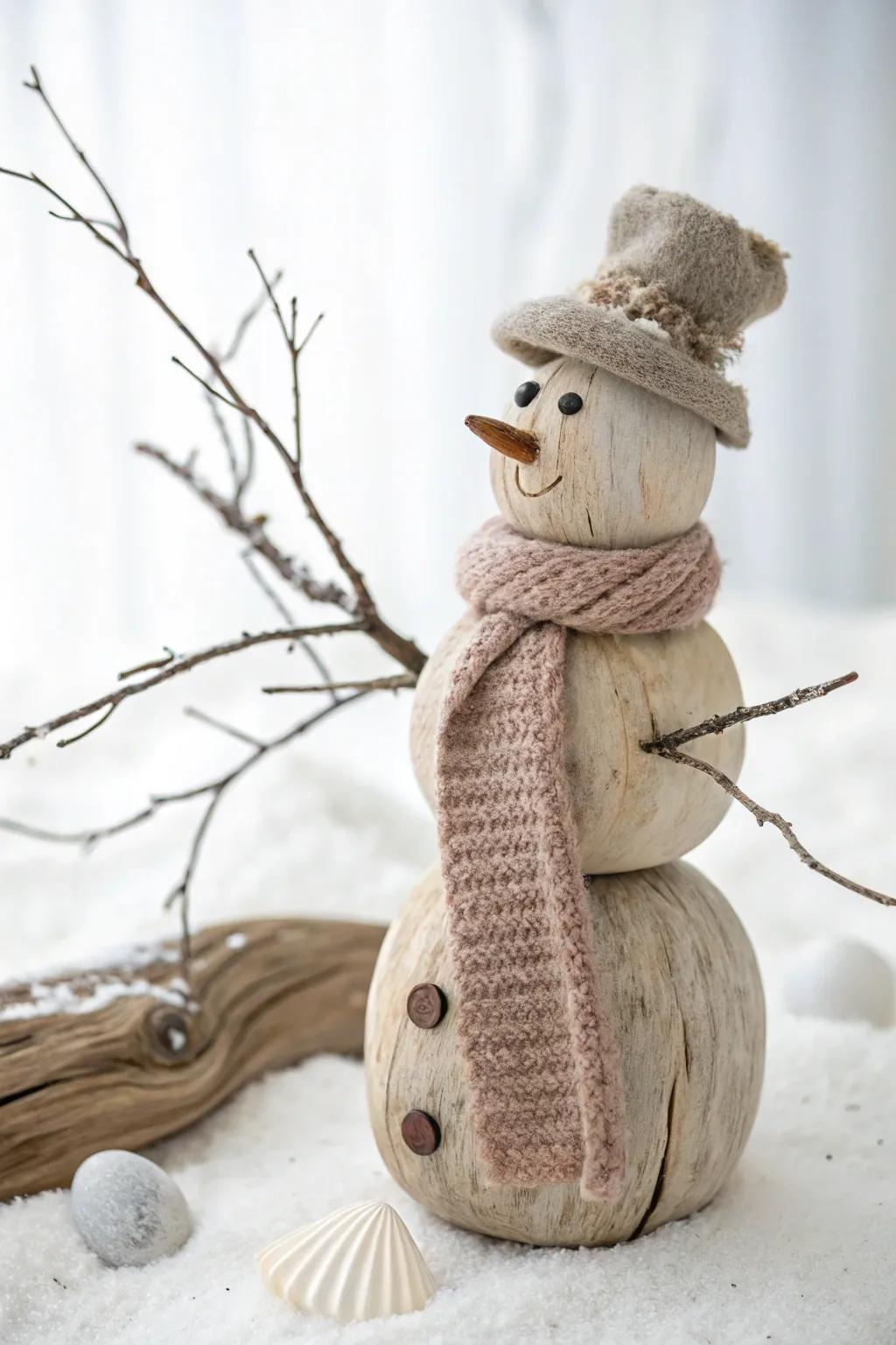 Celebrate the allure of nature this season featuring a whimsical driftwood snowman, ideally suited for introducing a dash of country refinement to your holiday décor.