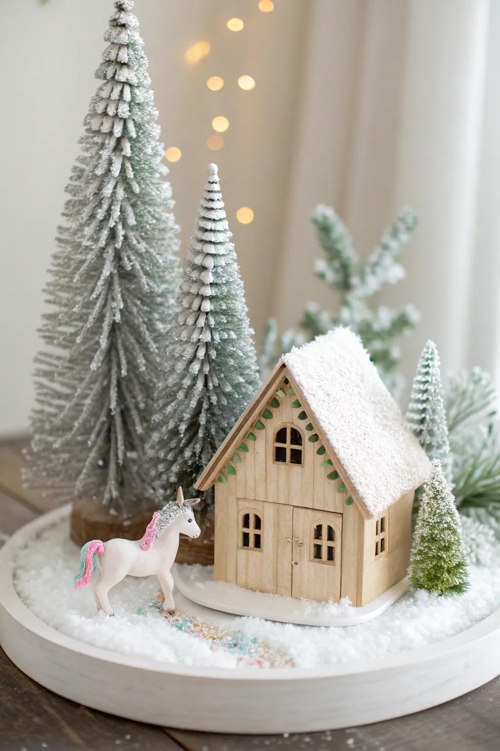 Add a touch of fantasy to your Christmas village with whimsical unicorns for a magical holiday surprise.
