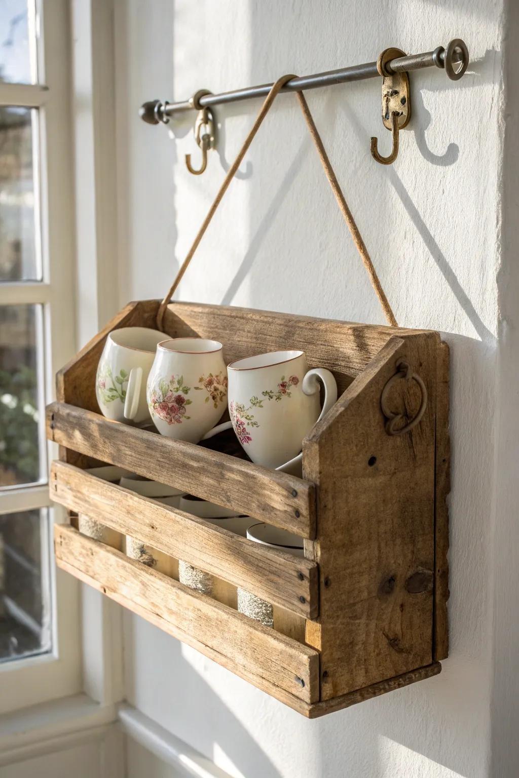 Embrace nostalgia with this do-it-yourself vintage crate mug display—perfect for a beautifully simplistic kitchen transformation.