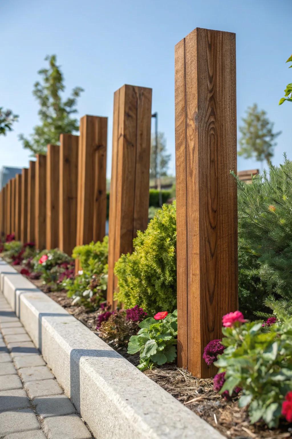 Elevate your garden's style with modern vertical timber edging.