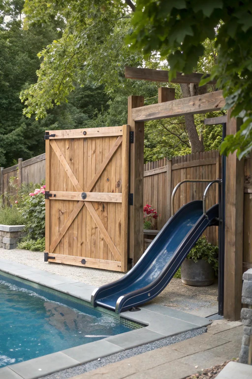 Uncover the thrill of mystery via a concealed aperture pool slide—where artistry encounters adventure.