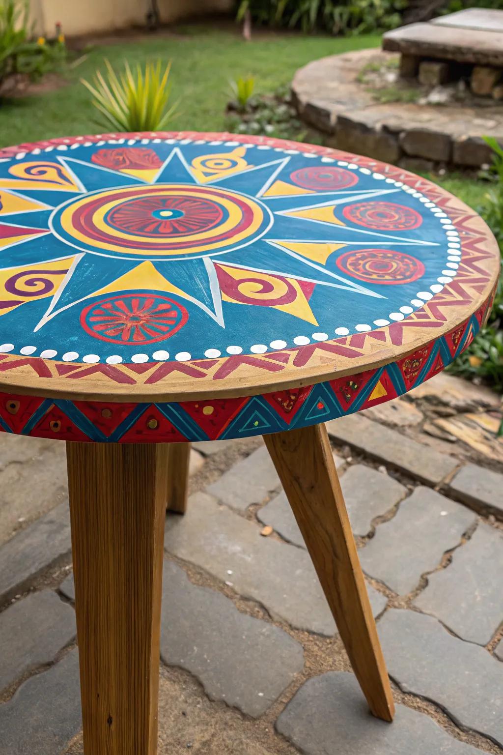 Refashion your patio with a burst of pigment: a handcrafted masterpiece.