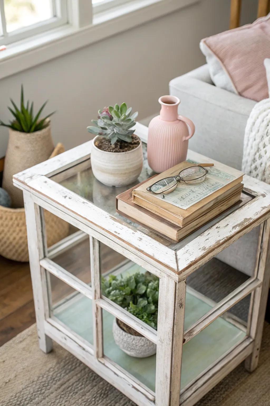 Breathe renewed vitality into an aged fenestration through this charming DIY display table, ideally suited for showcasing your seasonal treasures.