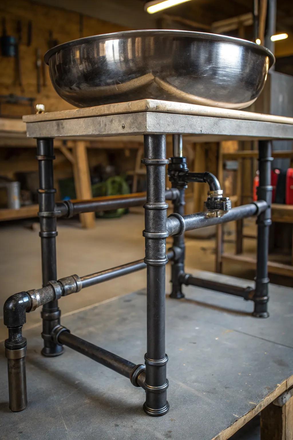 Artistry meets contemporary design with this industrial conduit sink base—perfect for your modern area.