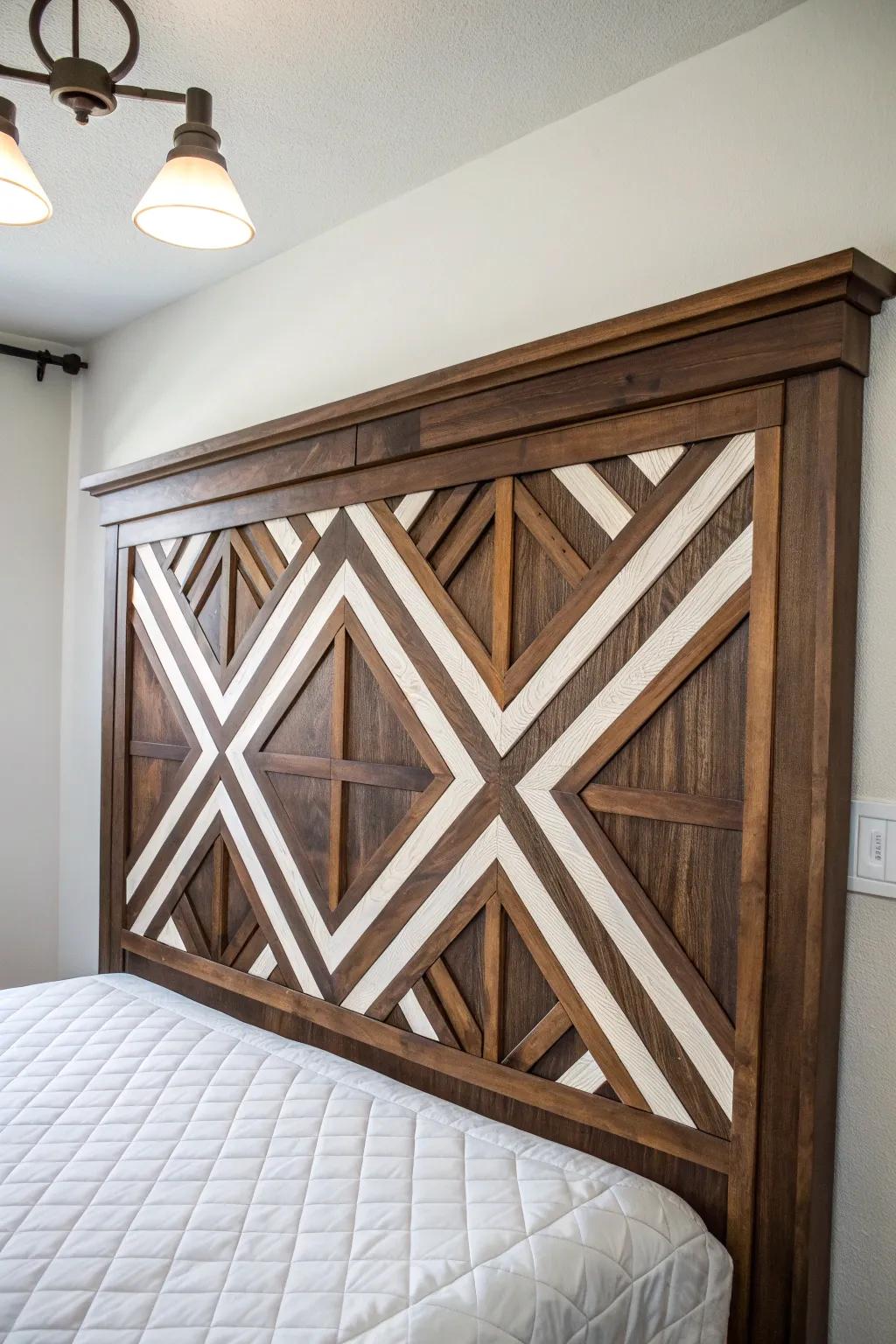 Reinvent your sleeping quarters through a bold geometric headpiece, harmonizing artisanship with contemporary design.