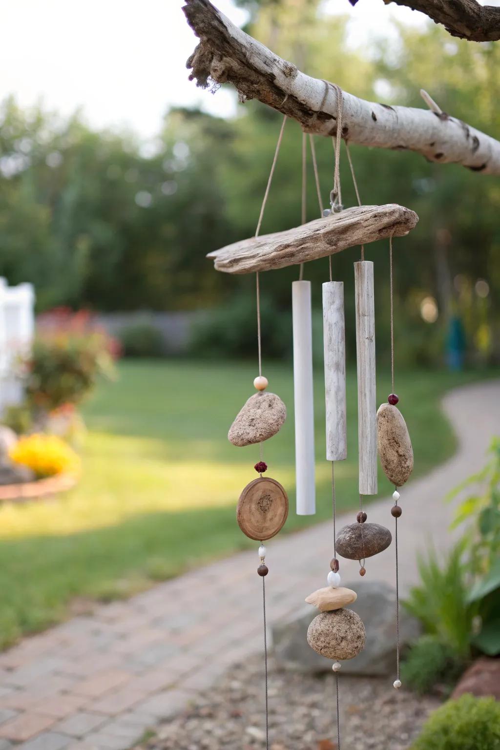 Embrace nature's symphony with a handcrafted driftwood wind chime.