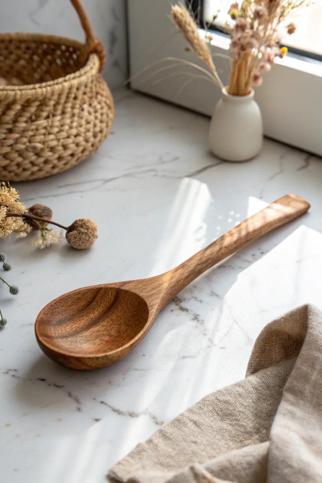 Embrace the art of simplicity with this handcrafted timber spoon - a impeccable fusion of minimalist elegance and natural splendor.