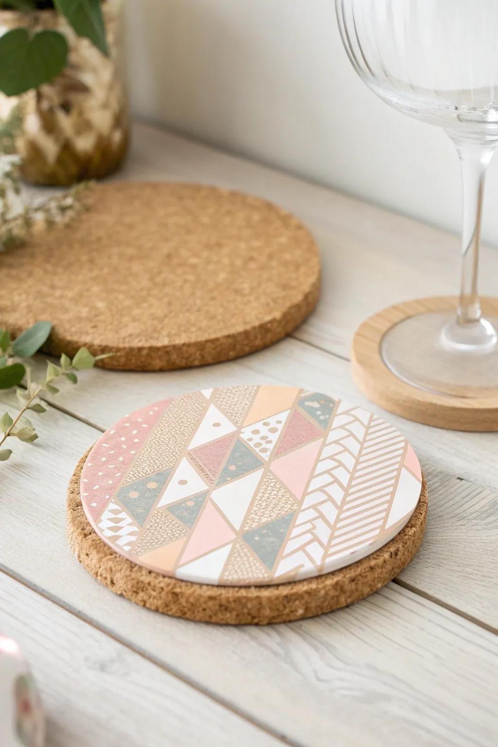 Enhance your table arrangement with these personalized cork drink mats—where minimalist design harmonizes with artistic charm!