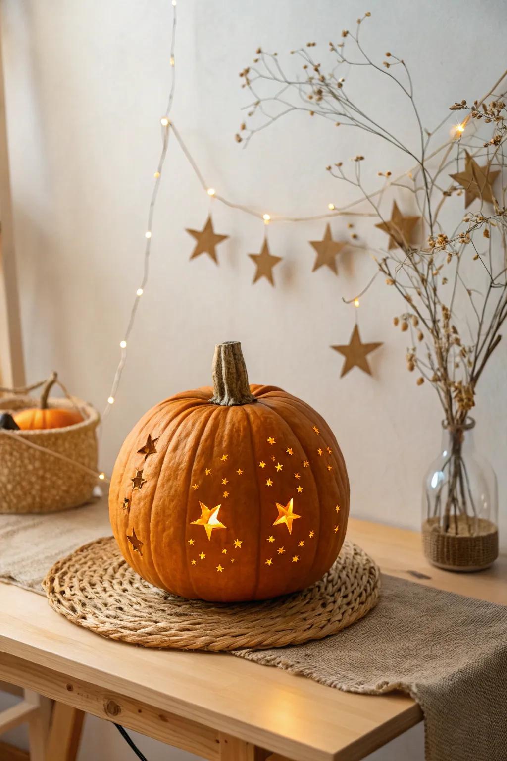 Illuminate your autumnal nights alongside a starlit gourd masterpiece, wherein Scandinavian minimalism converges alongside boho allure.