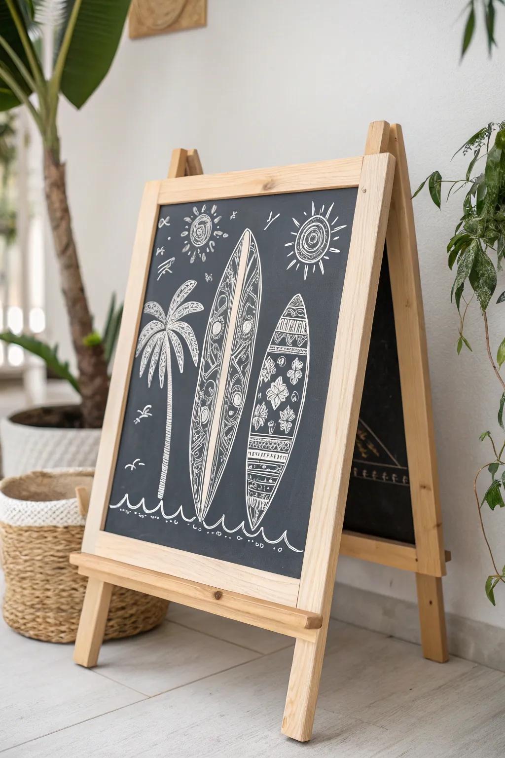 Convey the beach sensations home with a chic surf-inspired chalkboard design!