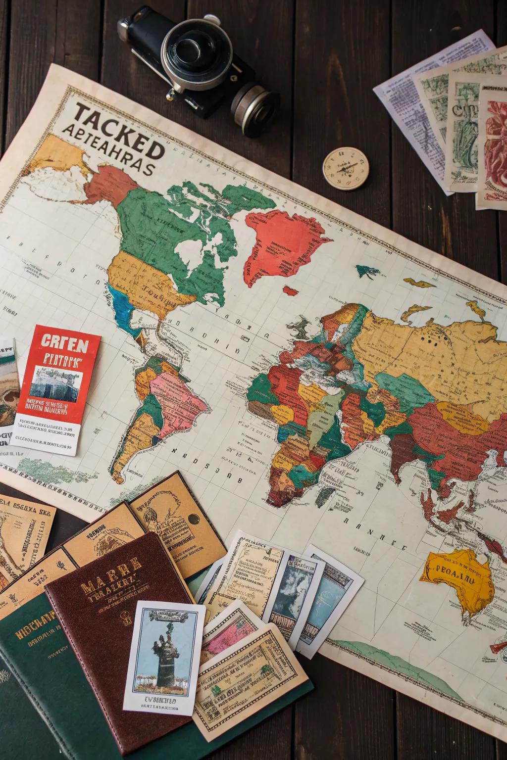 Celebrate Dad's adventures with a vibrant travel-themed composition that narrates a tale.