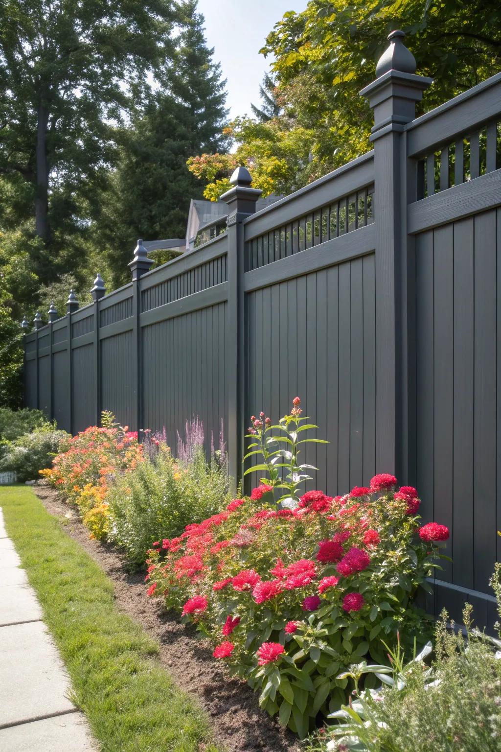 Elevate your garden's elegance with a striking smoked gray fence.