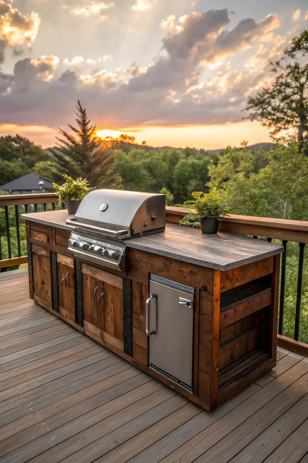 Enhance your exterior space with an artisanal grill and prep station, evolving your deck into the definitive culinary epicurean's retreat.