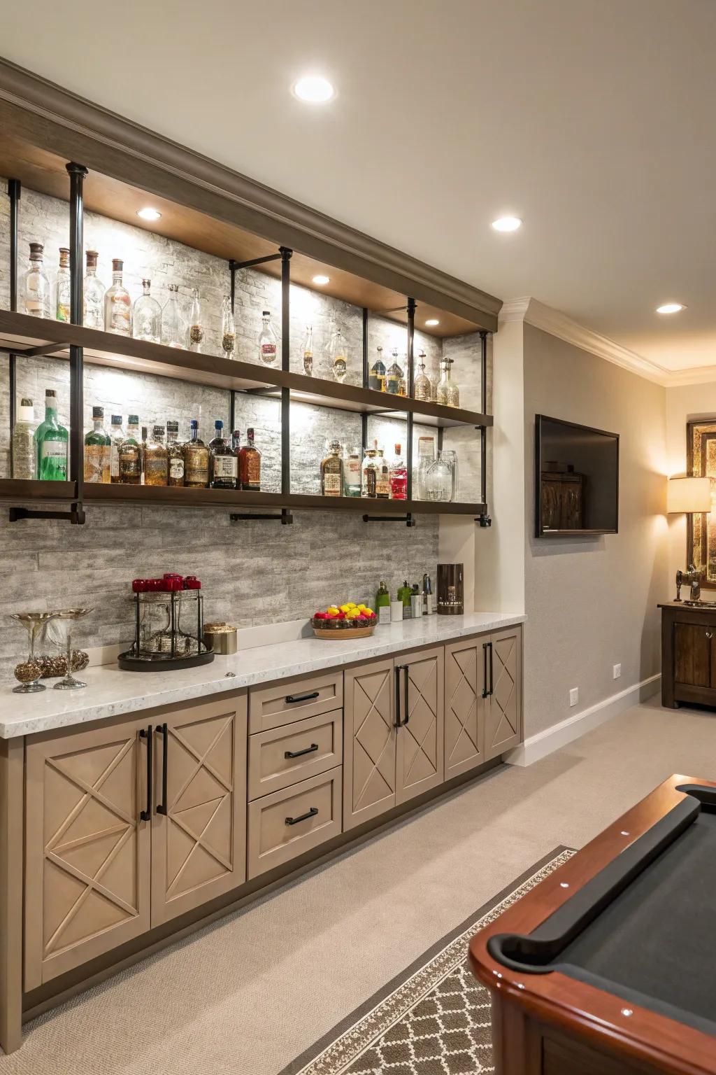 Skyline bar ledges offer both style and functionality in your game room.