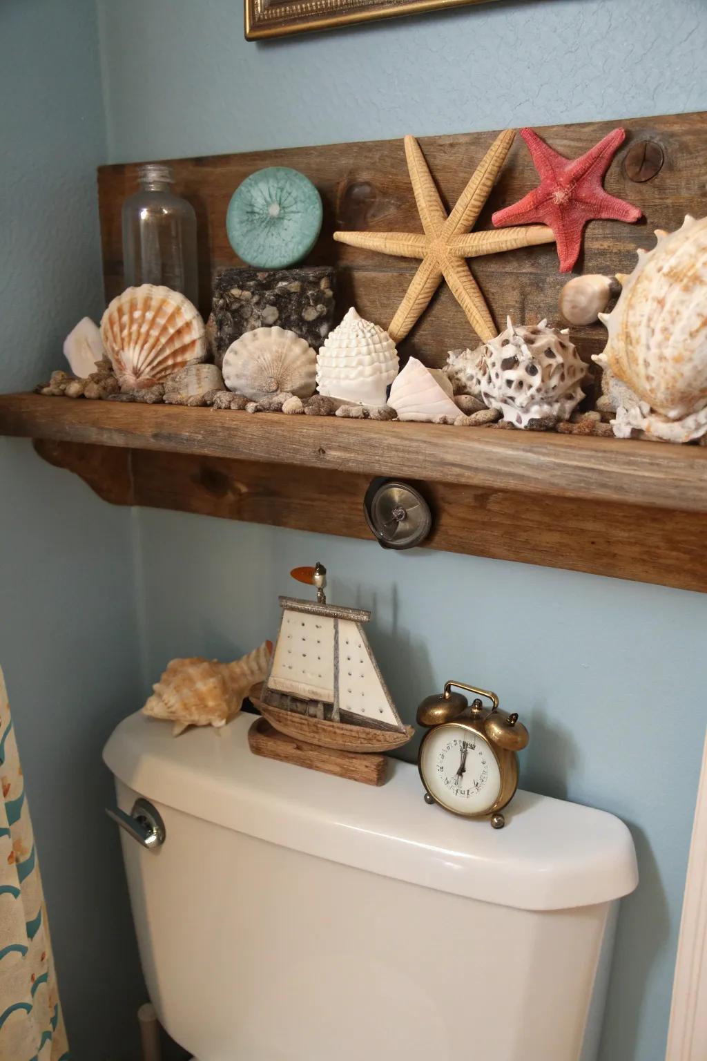 Change your lavatory into a seaside retreat with curated treasures that echo the ocean's charm.