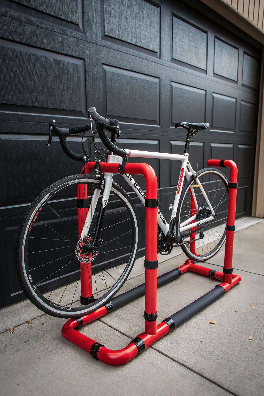 Enhance your garage's utility with this sleek and stylish polyvinyl chloride bicycle rack, a perfect combination of practicality and craftsmanship.