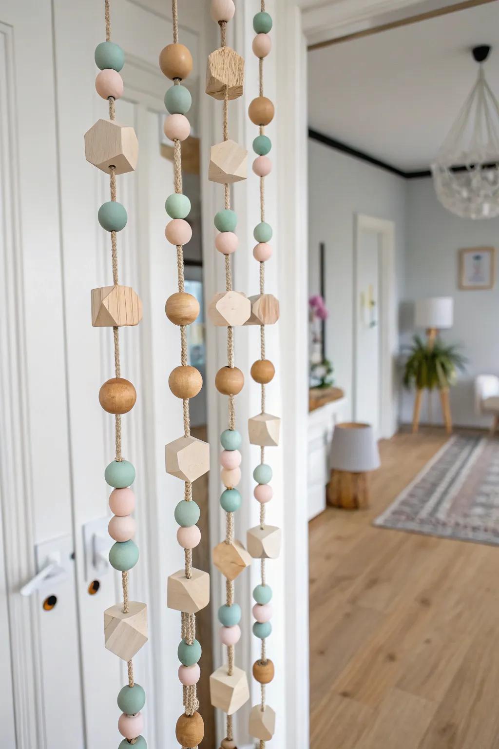 Add a touch of elegance and natural beauty with a geometric bead curtain—where craftsmanship meets simplicity.