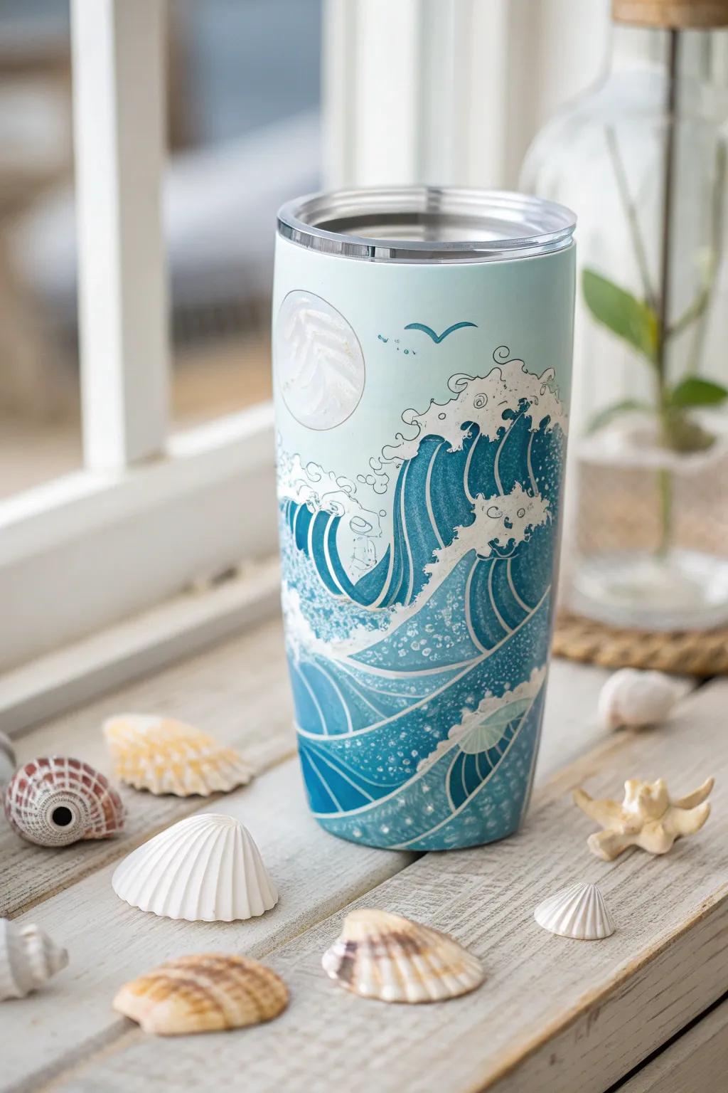 Immerse yourself in the ocean's tranquility with this artisanal beach-inspired tumbler—ideal for those who cherish simplicity and natural charm.