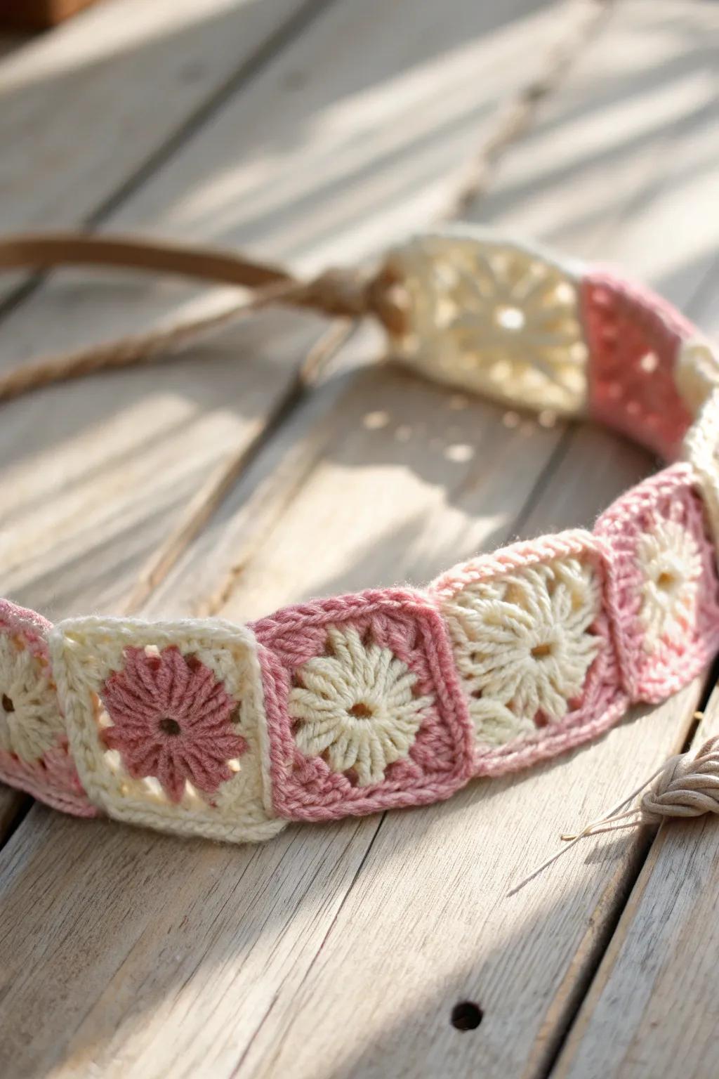 Effortlessly chic: This granny square forehead wrap stands as your essential accessory for a hint of handcrafted elegance.