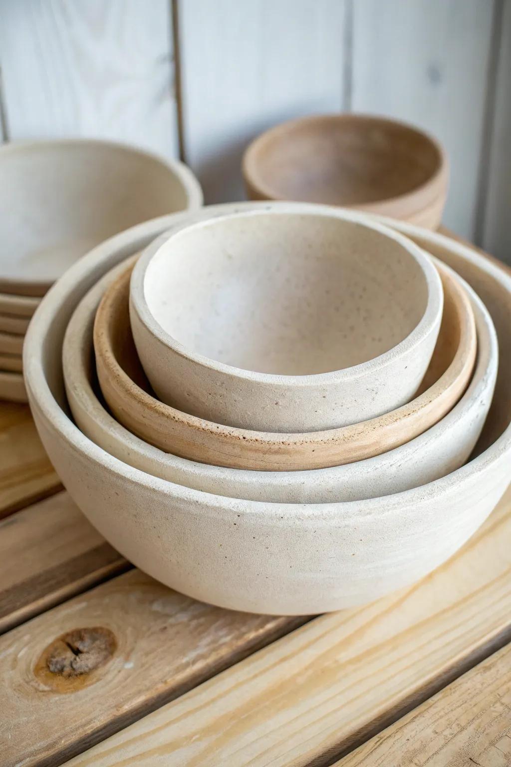 Unearth the artistry of simplicity through these exquisitely handcrafted nesting bowls, wherein elegance harmonizes with practicality.