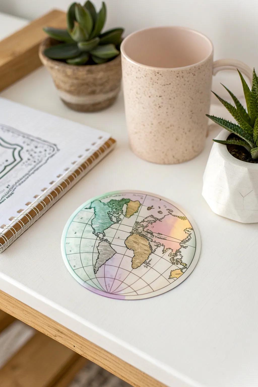 Adventure calls with every shimmer of this vintage cartography decal. Ideal for dreamers and explorers at heart.