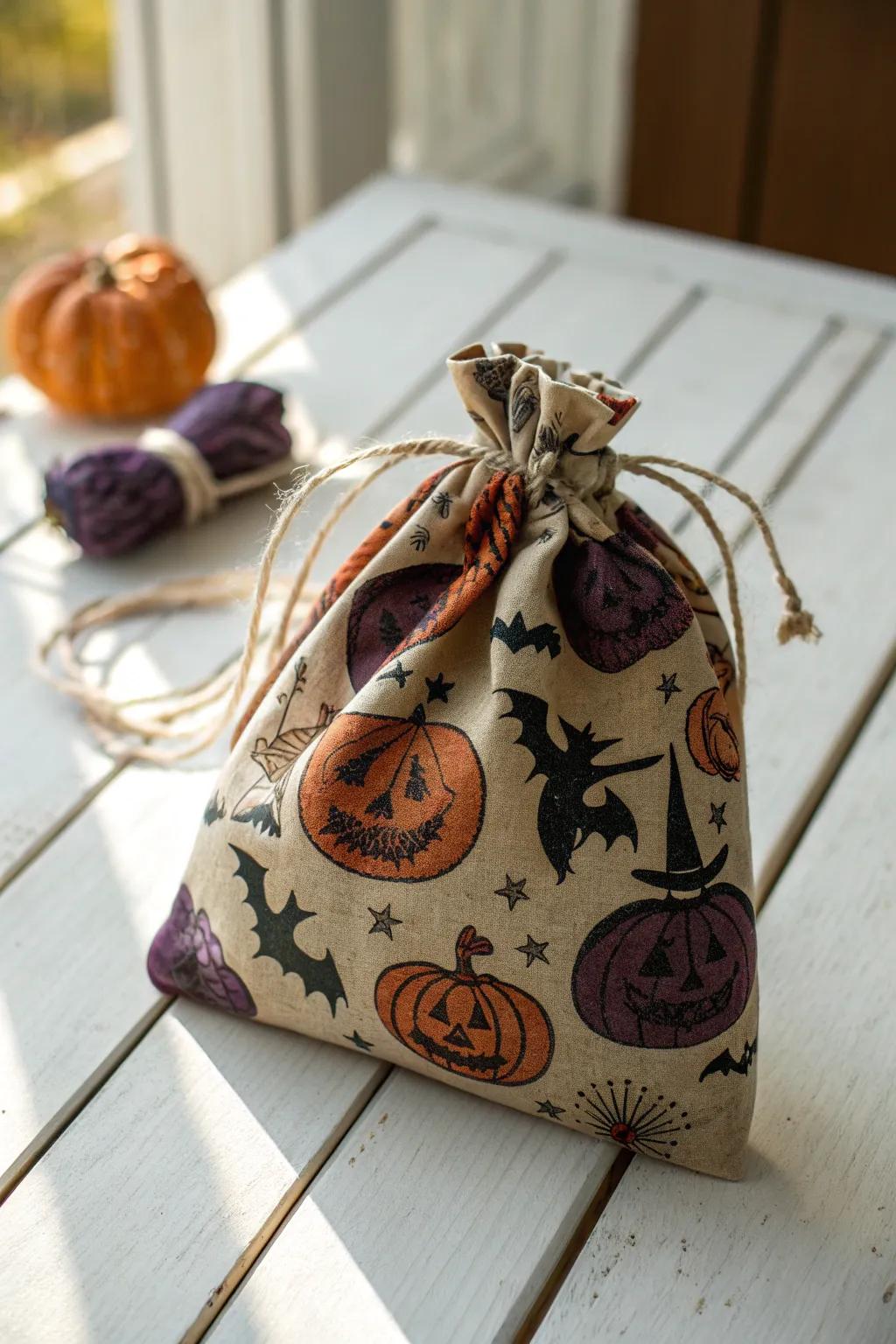 Chic and Sustainable: Vintage Halloween Textile Sacks for an Eco-Friendly Treat!