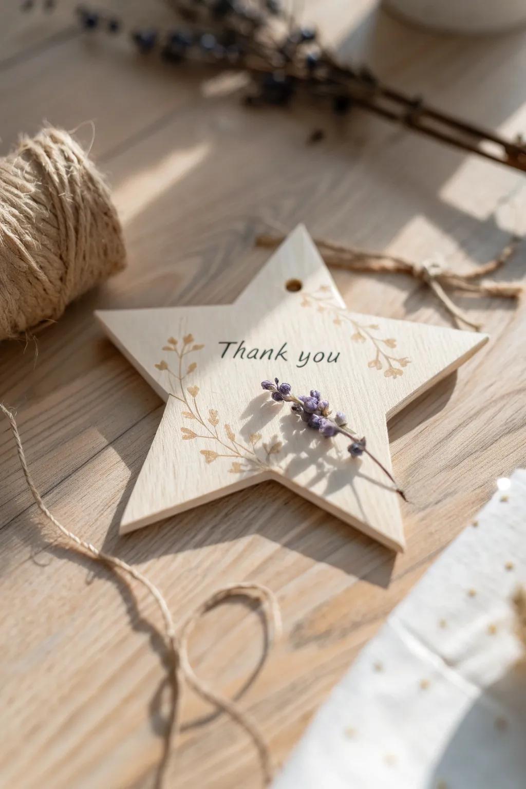 Express gratitude via handmade elegance: Asterisk-shaped appreciation notecards that articulate from the sentiment.