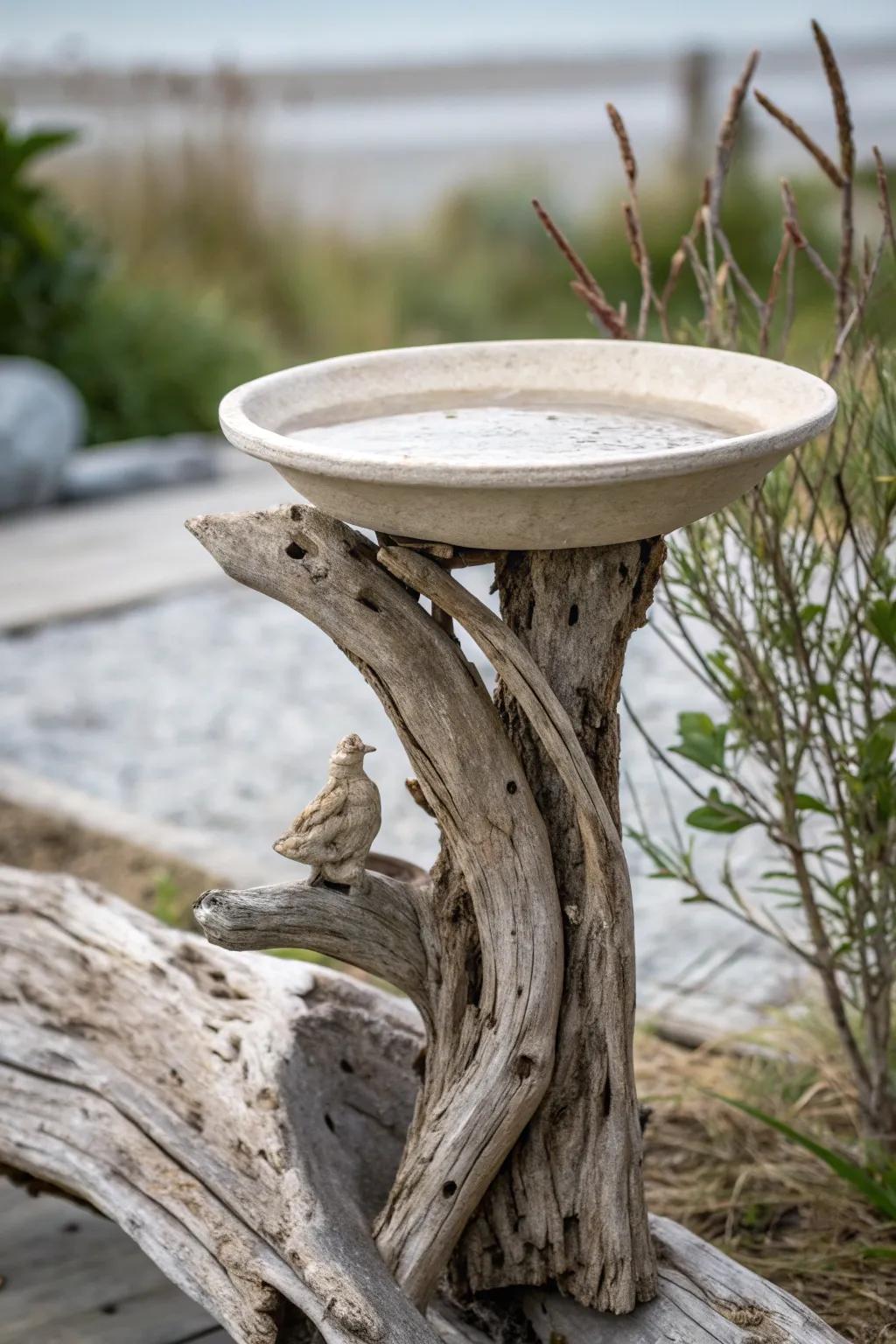 Elevate your garden through a sculptural flotsam birdbath—a quintessential fusion of nature and artistry.