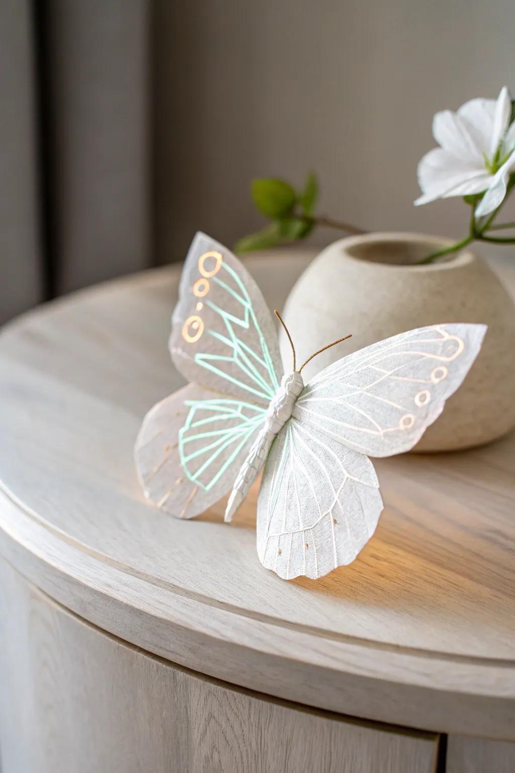 Enchant your setting through the magic of an illuminescent butterfly, where simplicity intertwines with whimsical beauty.