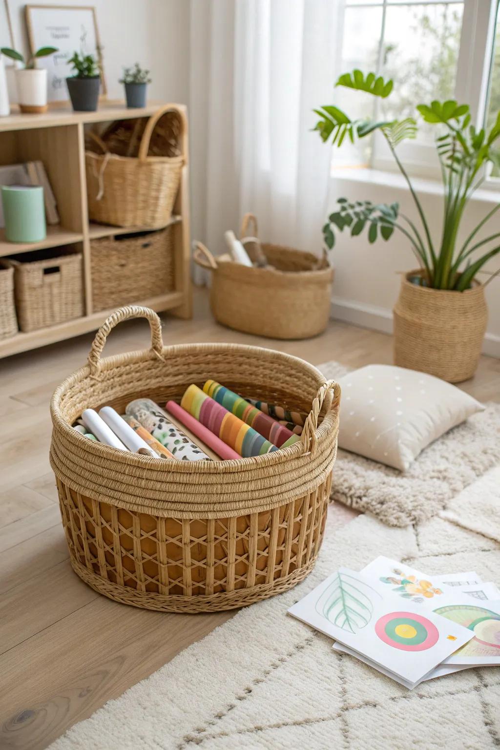 Embrace the Basket Era: Transform your playroom with artistic allure and arranged bliss.
