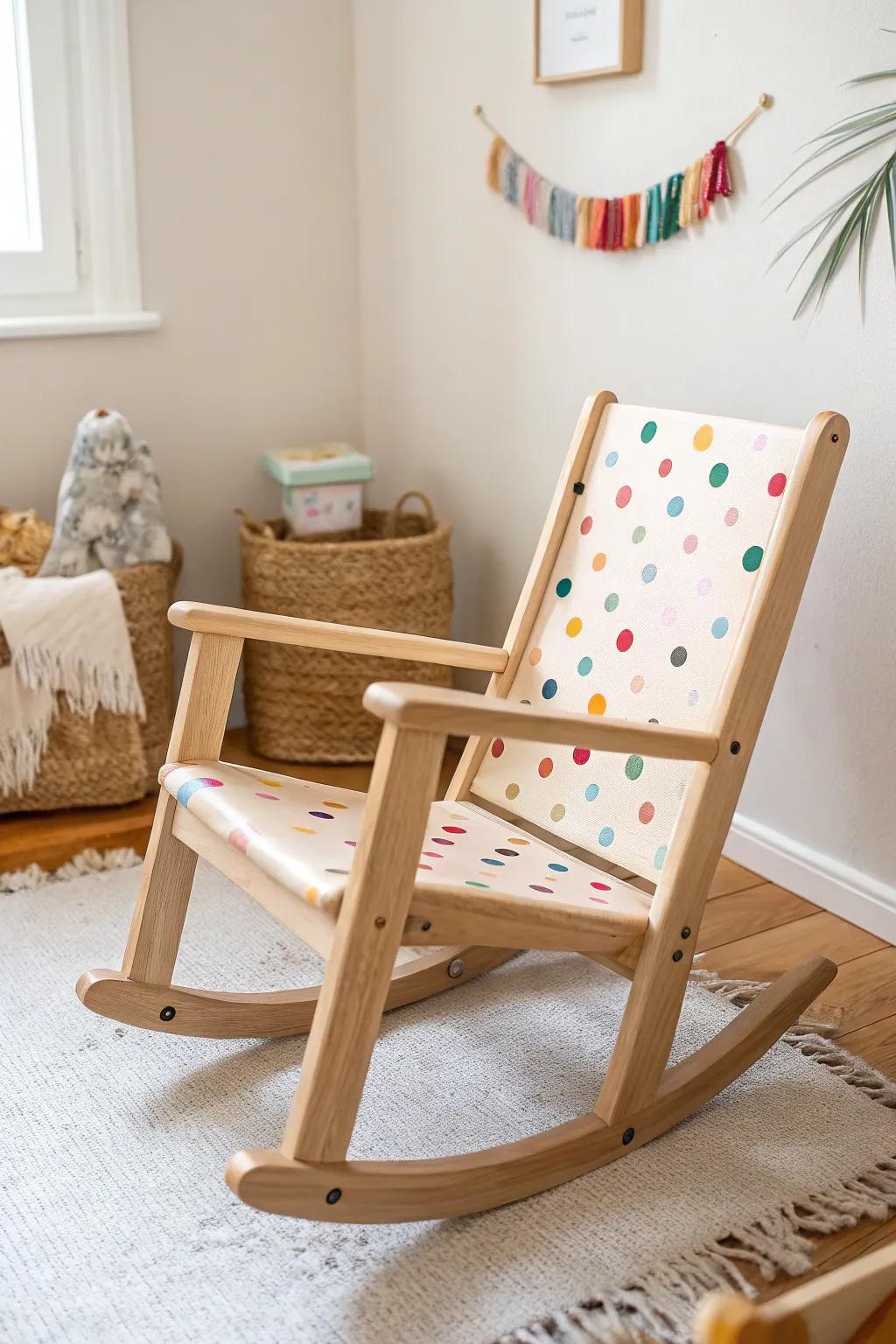 Whimsical Specks: Introduce a burst of joy to your child's room with this charming painted rocking chair.