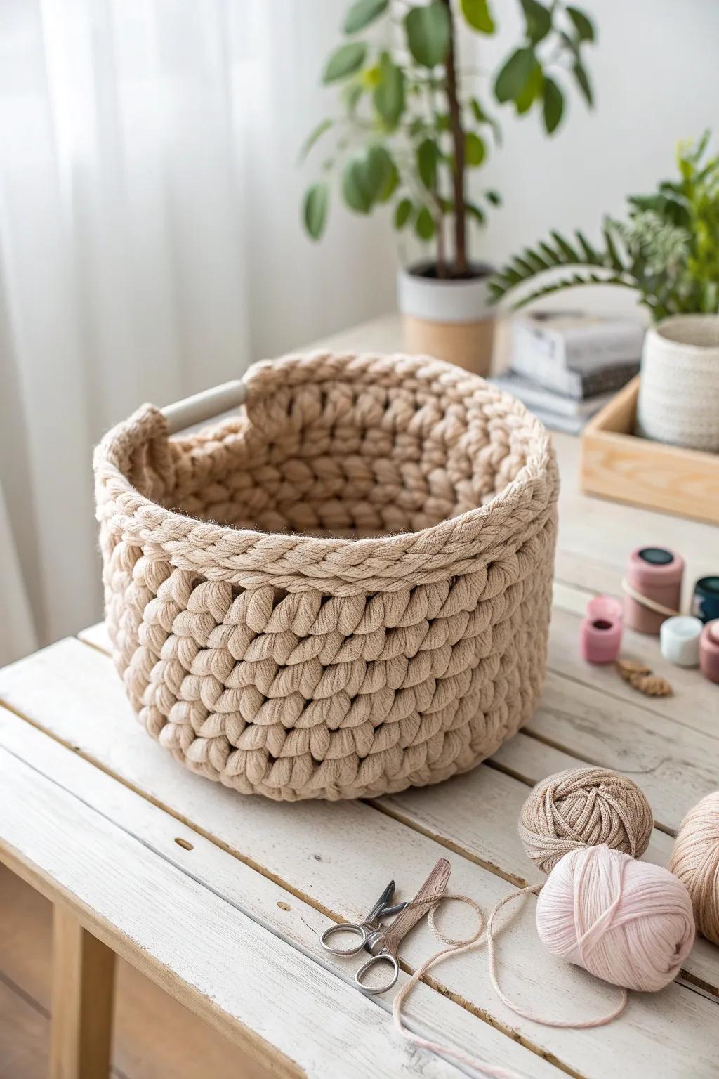 Elevate your organization with this charming loop fiber container, a perfect combination of minimalism and boho elegance.
