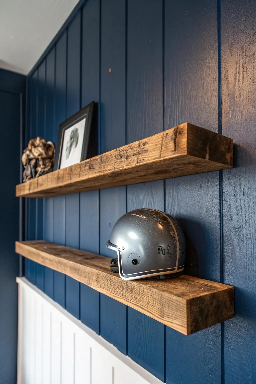 Elevate your space with a touch of history—reclaimed wood meets modern display elegance.